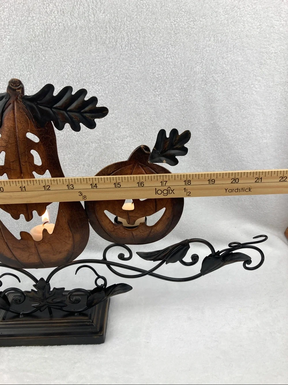 Decorative Rustic Halloween Metal Jack-O-Lantern Tea Light Holder 22”
